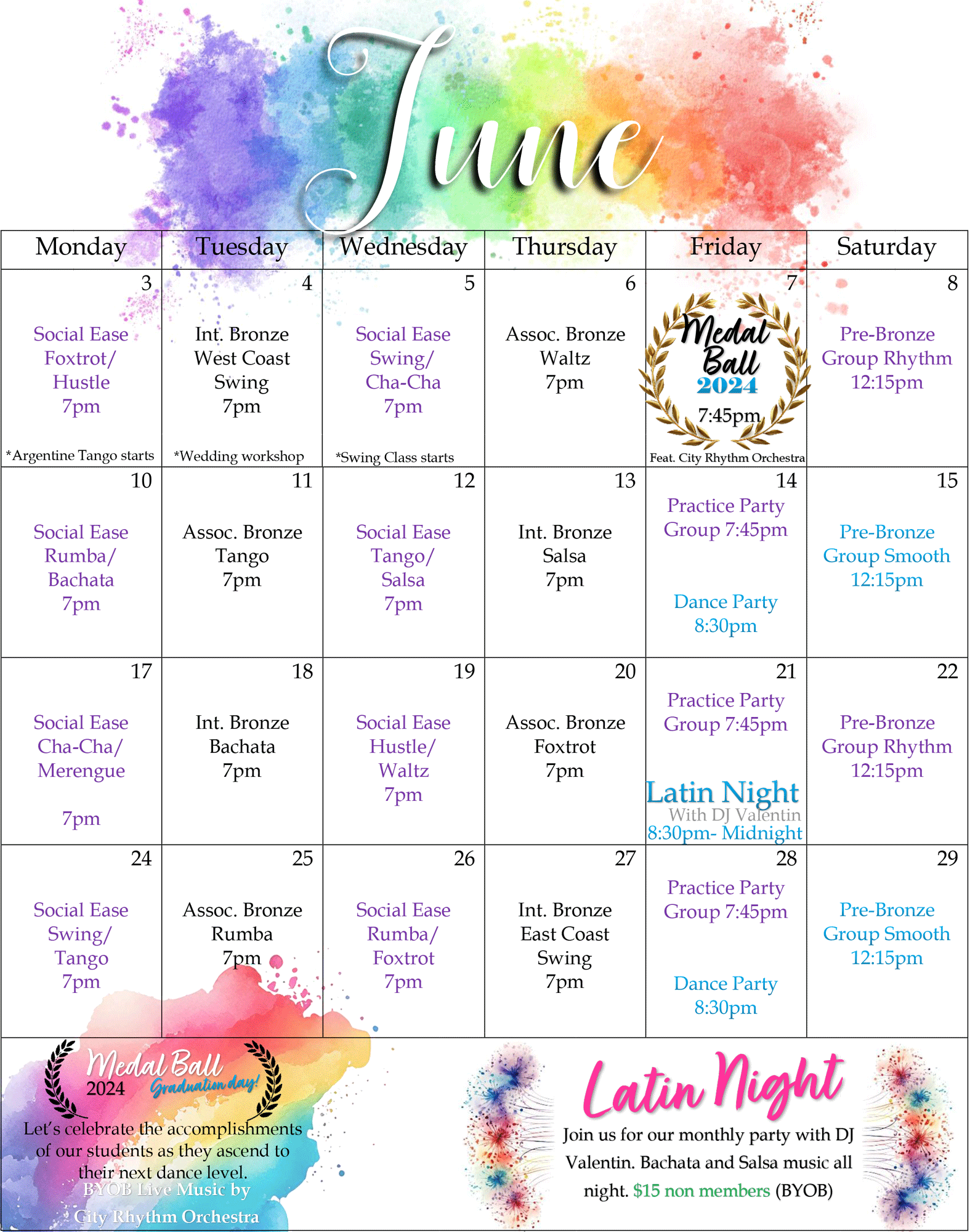SHDA June 2024 Group Dance Class Calendar